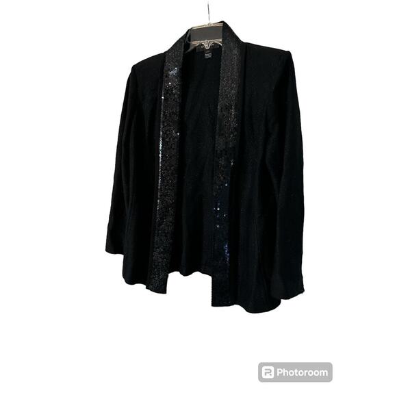ST JOHN BLACK SANTANA KNIT SEQUIN OPEN CARDIGAN SZ 10 - Picture 1 of 3